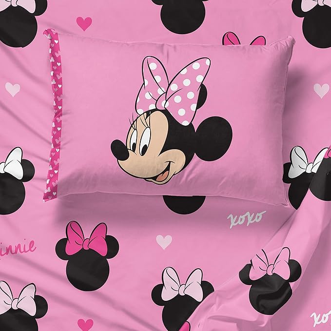 Jay Franco Kids Sheet Set with Fitted, Flat Sheets & Pillow Cover - Ultra-Soft Bedding with Pillowcase for Room Decor, Pink - Minnie Mouse, 3 Piece Twin