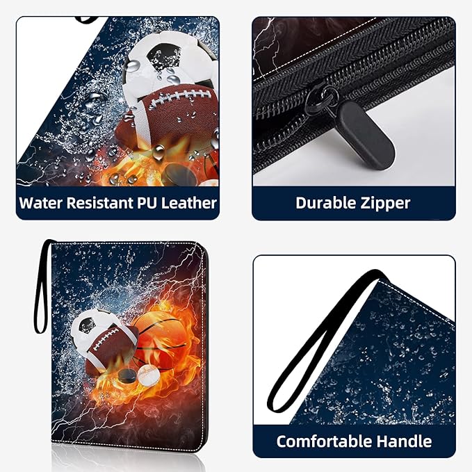Sports Card Binder 4 Pocket Trading Card Binder 400 Pockets Double Sided Pockets Baseball Card Binder for Football Baseball Basketball Hockey Card and Other TCG Collection Storage Album