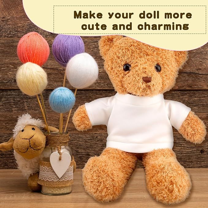 15 Pcs Sublimation Blank Bear Clothes White T Shirt Bulk Stuffed Bear Toy White Shirts Tee Shirt Doll T Shirts Blank Tee Shirt for 15 Inch Stuffed Bears Dolls DIY