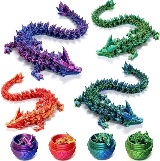 Pigmiss 4Packs 3D Printed Dragon Egg Crystal Dragon Fidget Toy Full Articulated Dragon Mystery Dragon Eggs with Dragon Inside Home Office Desk Decor Gifts Toys