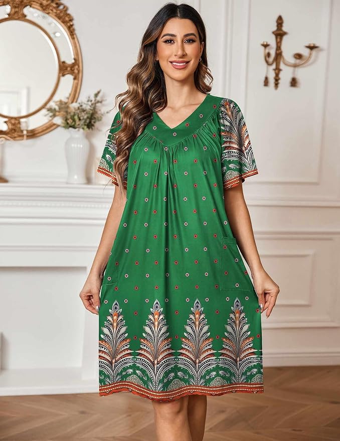 Ekouaer Womens House Dress Floral Print Nightgown with Pockets Mumu Dress