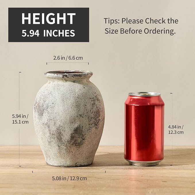 5.94" Ceramic Vase for Home Decor, Decorative Terracotta Farmhouse Rustic Vases for Living Room Kitchen Bedroom Bathroom Entryway Mantel Table, Pottery Vases for Pampas Grass Dried Fresh Flowers