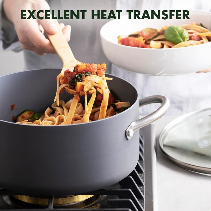 GreenPan Lima 5.2QT Nonstick Stock Pot with Glass Lid, Nontoxic PFAS-Free Ceramic Casserole, Hard Anodized Cookware, Oven & Broiler Safe, Stainless Steel Handles, Gray
