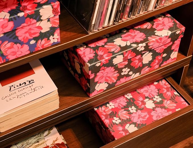 3-Piece Decorative Storage Boxes with Lids, Vibrant Pink and White Flower, Paperboard Keepsake box Set, Photo Storage Box for Memory, Home Decor, Knick-knacks Organizer, Shelf Decor