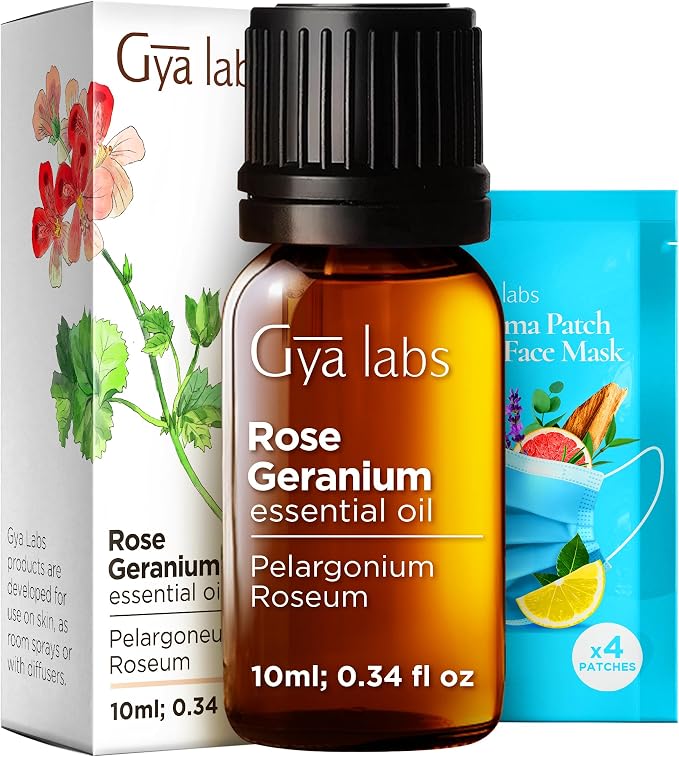 Rose Geranium Essential Oil for Skin & Bergamot Oil for Diffuser Set - Aromatherapy Grade Essential Oils Set - 2x0.34 fl oz - Gya Labs