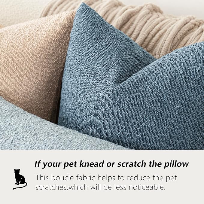 Foindtower Pack of 2 Textured Boucle Throw Pillow Covers Accent Solid Decorative Pillow Cases Cozy Woven Couch Cushion Case for Sofa Bedroom Living Room Home Decor 20x20 Inch Misty Blue