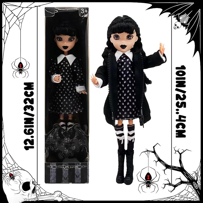 Dumwick 9'' Adams Doll with Gift Box, High Heels, Black Dress, and Hair, Perfect Christmas and Birthdays Toy Gift for Girls & Fans (NEW C)