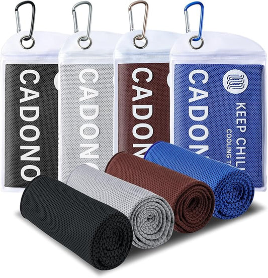 4 Pack Cooling Towel (40"x12"), Soft Breathable Chilly Towel, Ice Towel, Microfiber Towel for Yoga, Sport, Running, Workout,Gym, Camping, Fitness, Workout & More Activities(Multicolor)