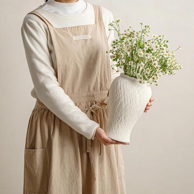10in Tall Ceramic Flower Vase, Modern Decorative Textured Vases Home Decor | Unique Rustic Farmhouse Terracotta Vases for Bedroom Living Room Table Centerpieces Shelf Cabinet Wedding Decorations