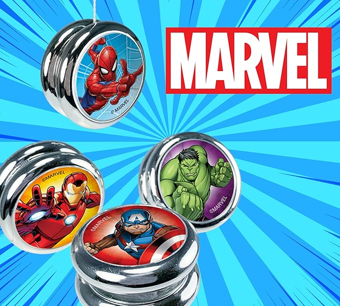 JA-RU Marvel Toys YoYo Toy (1 Unit Assorted Style) Superheroes Spiderman, Hulk, Captain America & Ironman Kids Yoyo Beginner String Trick Yo-Yo Game Fidget Toys for Boys 6806-1