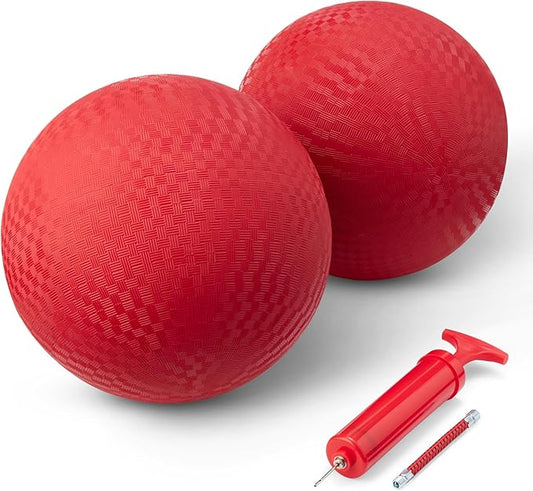 Amazon Basics 10-Inch Playground Kickball, 2-Pack, Red with Pump