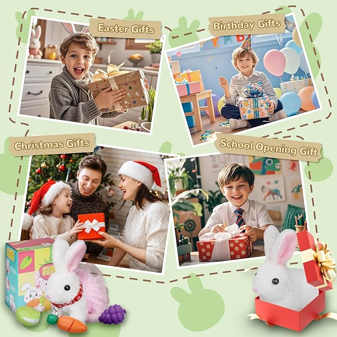 Walking Bunny Toys for Kids, Bunny Stuffed Animal Interactive Electronic Toys, Swinging Ears, Twitching Mouth and Nose, Easter Christmas and Birthday Gift, Suitable for Toddlers 3, 4, 5, 6, 7Years Old