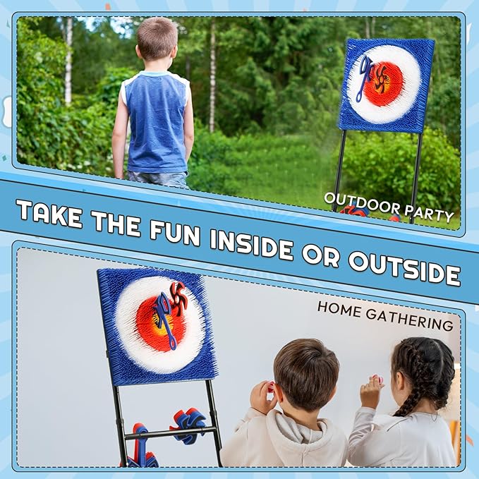 A11N SPORTS Axe Throwing Game with Steel Frame and Bristle Target, Safe Indoor Outdoor Target Game Set, Adjustable Height Yard Game with Axes & Stars for Backyard, Lawn, or Party Play