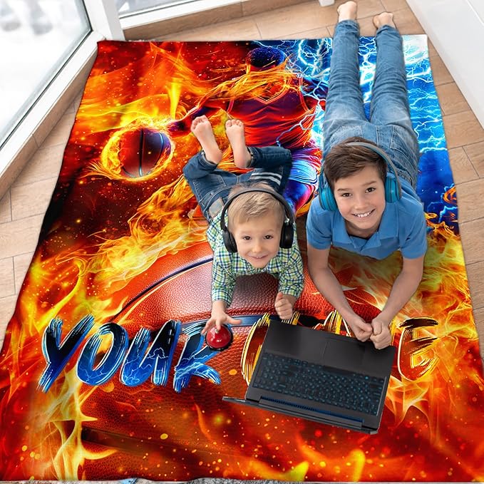 Boys Basketball Blanket Personalized Sport Throw Blankets Gift for Toddler Kids Teen, 30X40 Inches Lightweight Comfy Custom Basketball Throw for Sofa Couch Bed Office