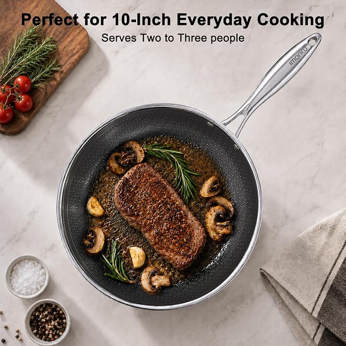 imarku 10 Inch Non Stick Frying Pans, Healthy Hybrid Ceramic Frying Pans | Stainless Steel Frying Pan for Gas, Electric, and Induction, PFOA Free, Dishwasher & Oven-Safe Non Stick Skillets