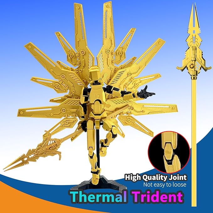 T13 Titan 13 Action Figure Already Assembled, Cyberpunk Futuristic Mecha 3D Printed Action Figure Set Robo 13, Lucky 13, Gift for Dummy Collectors Desktop Decorations (Gold)