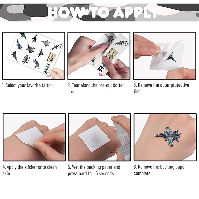 96PCS Jet Temporary Tattoos Pre-Cut Fighter Jet Birthday Party Decorations Party Favors Supplies Aircraft Plane Airplane Military Tattoos Stickers for Kids Boys Girls Gifts (Normal)