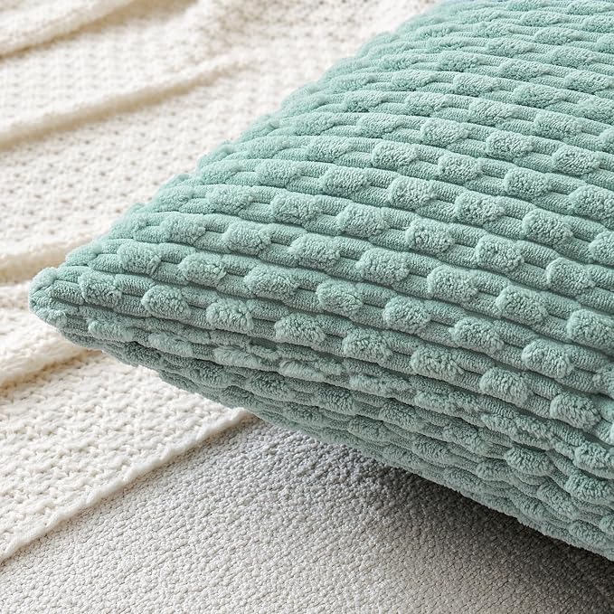 MIULEE Decorative Throw Pillow Covers 18x18 Turquoise Textured Corduroy | Pack of 2 Striped Pillow Covers Modern Farmhouse Home Decor for Couch Bed Sofa Living Room