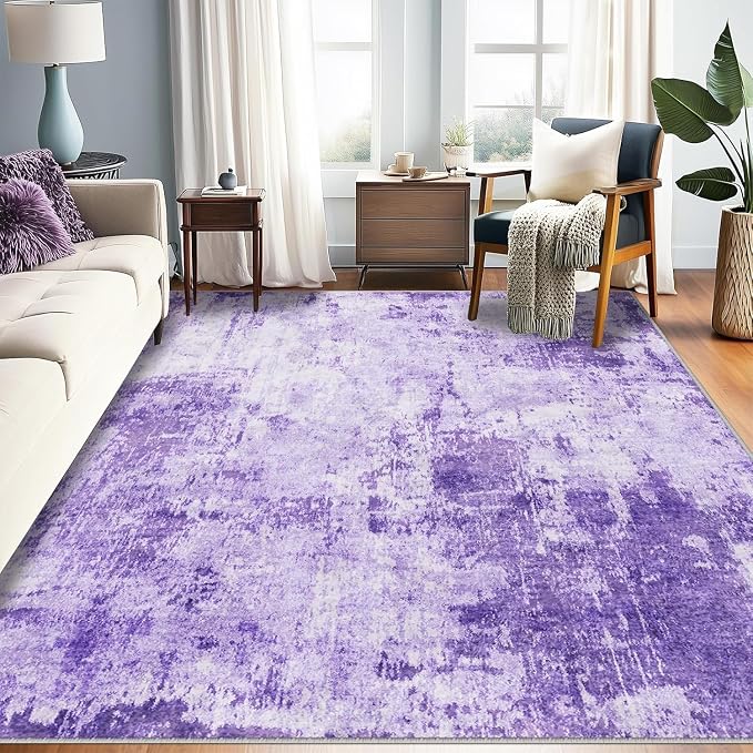 RELEANY Washable Area Rugs 9'x12' Non-Slip Modern Abstract Soft for Living Room Entryway Bedroom Kitchen, Print Pattern, Purple Gray Pink White