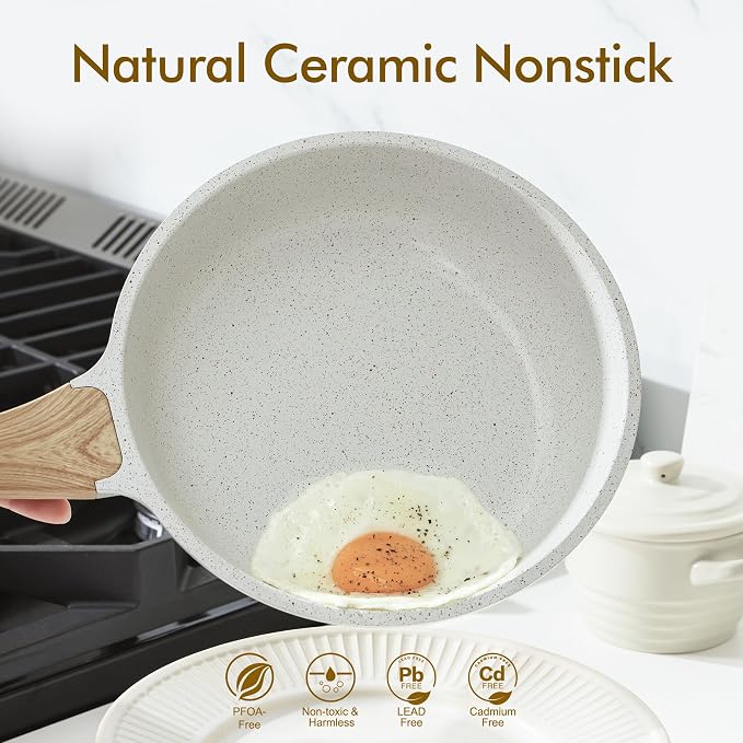SENSARTE Nonstick Ceramic Frying Pan Skillet, 8 Inch Omelet Pan, Healthy Non Toxic Chef Pan, Induction Compatible Egg Pan with Heat Resistant Handle, PFAS-Free, White