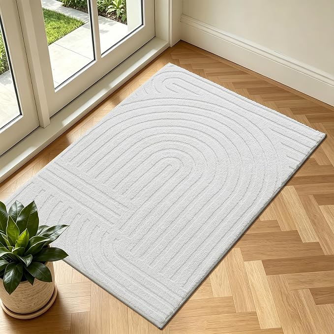 Pauwer 2x3 Area Rugs for Living Room, Modern Non Slip Washable Rug, White | Arch Pattern, Soft Fluffy, Neutral, Boho Accent, Solid Color Floor Carpet, For Kids Room Dining Room Nursery Entryway