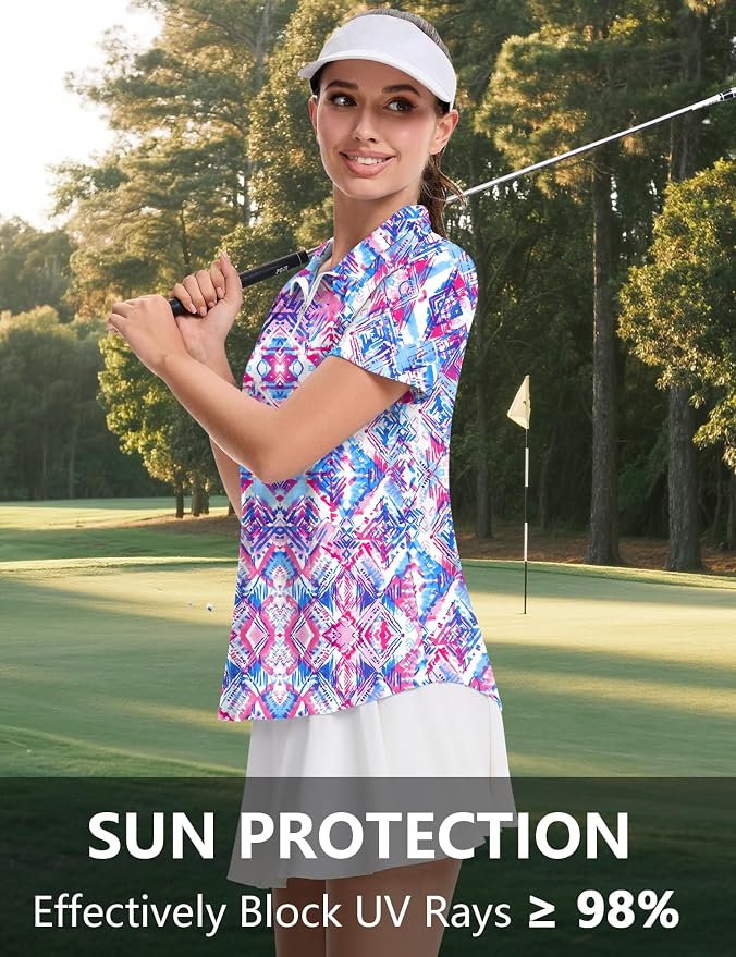LOMON Womens Golf Polo Shirt Summer Short Sleeve Quarter Zip Outfit | Side-Pockets,Princess Seams,Cotton,Wrinkle Free,Moisture Wicking,Quick-Dry,Lightweight,Collared,for Tennis Workout