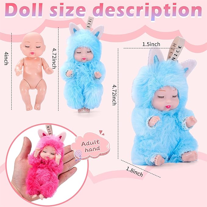 Adorable 6 Pack Plush Sleeping Doll Set with Hanging String, 4-Inch Colorful Collection