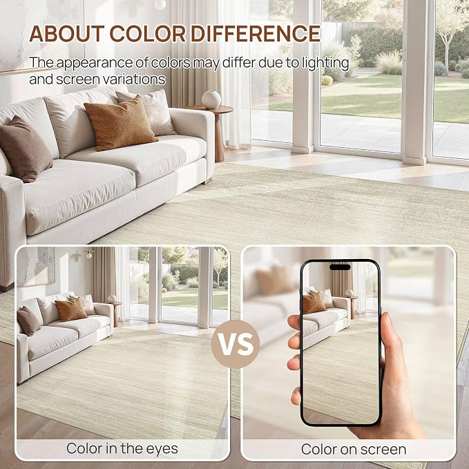 UERMEI 10x14 Washable Area Rug - Neutral Modern Abstract Living Room Rugs, Non-Slip Soft Large Indoor Floor Carpet for Bedroom Home Office & Under Dining Table Decor, Brown/Beige