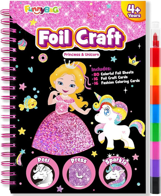 FUNNYB&G Foil Art Crafts for Kids Ages 4-8: Valentines Crafts for Kids 2026,Birthday Gift for Girls,Art and Crafts Supplies,Party Favors,Creative Toys for Girls Boys 4 5 6 7 8 9 Years Old(Princess)
