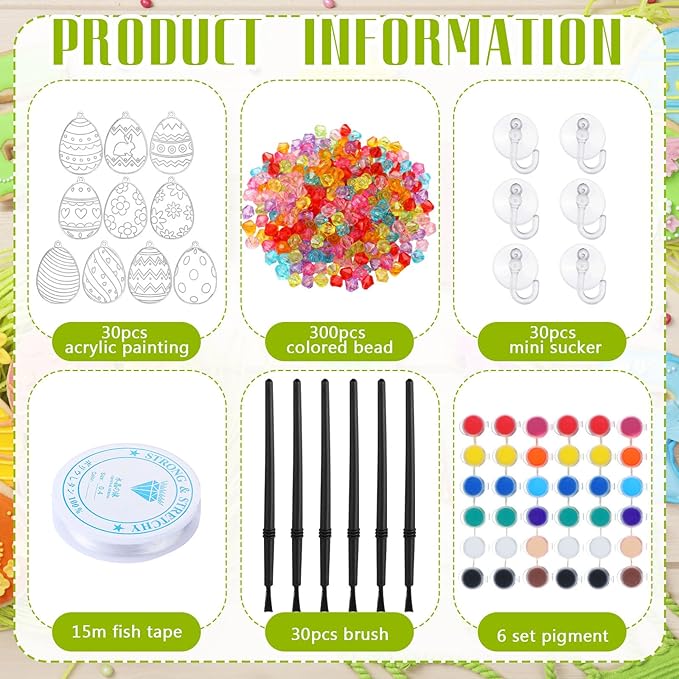 30 Sets Easter Suncatchers Window Art Kits, DIY Sun Catchers Bulk Crafts Paint Your Own Window Egg Spring Ornaments for Boys Girls Classroom Easter Day Home Party Birthday Activity Decor