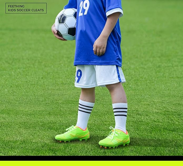 Kids Soccer Cleats for Boys and Girls - Lightweight Firm Ground Football Shoes with Plastic Studs for Natural Grass Play