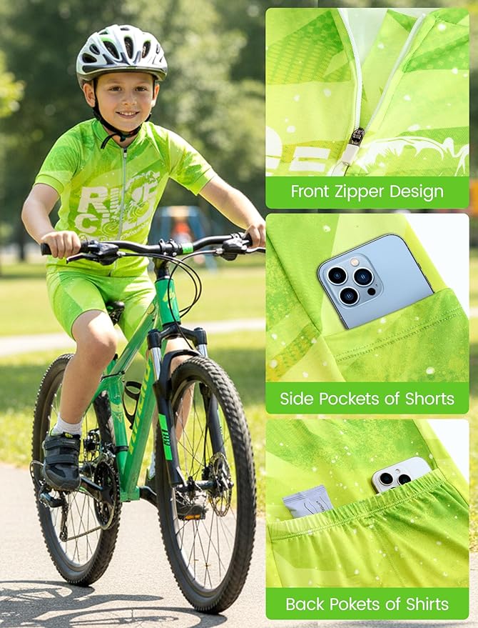 Gogokids Boys Cycling Jersey Set 3D Padded Bike Suit Kids Road Mountain Riding Shorts Bicycle Sportswear for 7-14Y