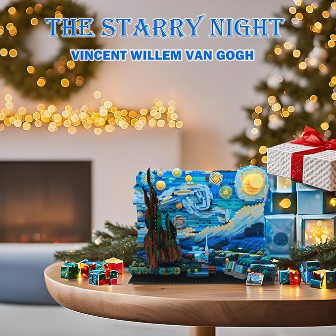 The Starry Night Toy Building Sets,DIY Building Blocks Van Gogh Starry Sky World Painting,Small Particles Children's Educational Assemble 3D Model,Stacking Blocks for Children and Adults
