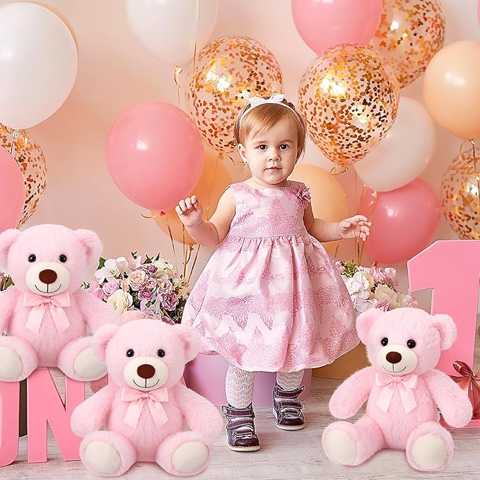 Civaner 4 Pack 14 Inches Teddy Bears Plush Stuffed Animals Valentine Cute Soft Bears Gifts Bulk for Women BFF Girlfriend(Pink)