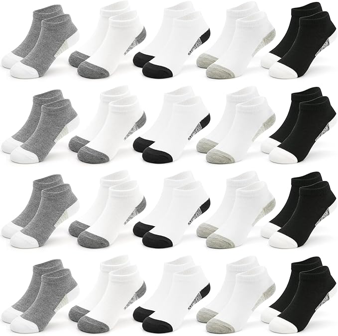 ZERULETS Kids Socks, 20 Pairs Ankle Low Cut Short Athletic Socks for Boys Girls Toddler 1-13 Years