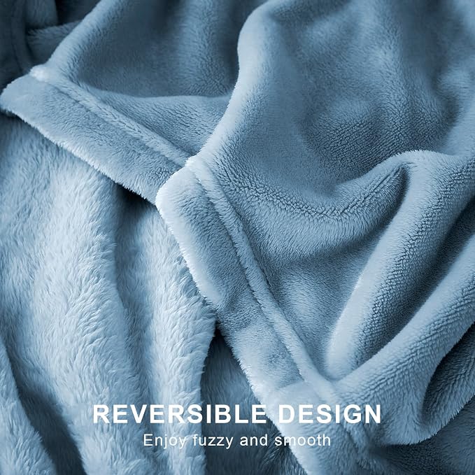 Hansleep Full Washed Blue Fleece Blanket, Soft Flannel Bed Blanket | Fuzzy Cozy Blanket 84x90 Inches, Multi-use for Bed, Sofa, Couch, Travel, Camping, All Season Warm Lightweight Cover