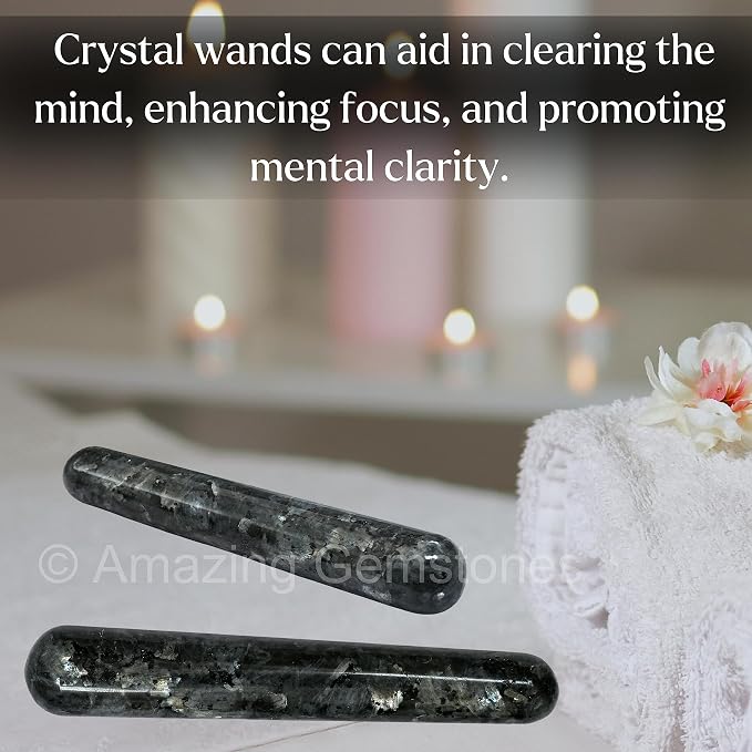 Amazing Gemstone Larvikite Crystal Wand Massage Stick - Pelvic Wand Gua Sha for Adults - Crystals and Healing Stones Massage Wands for Adults Gifts (Smooth)