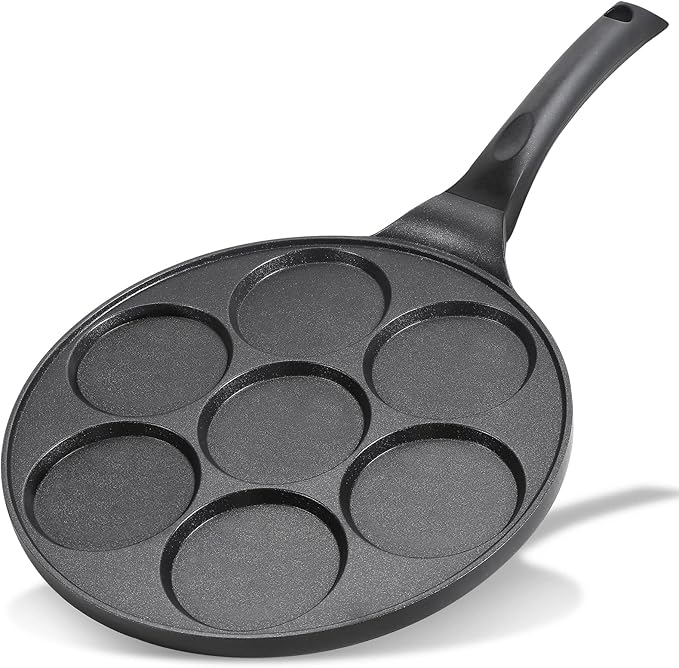 10.5" Pancake Pan Pancake Griddle with 7-Cup Mini Pancake Maker | PFOA Free Coating, 7-Cup, Mini Silver Dollar Gril, Nonstick Pancake Pan