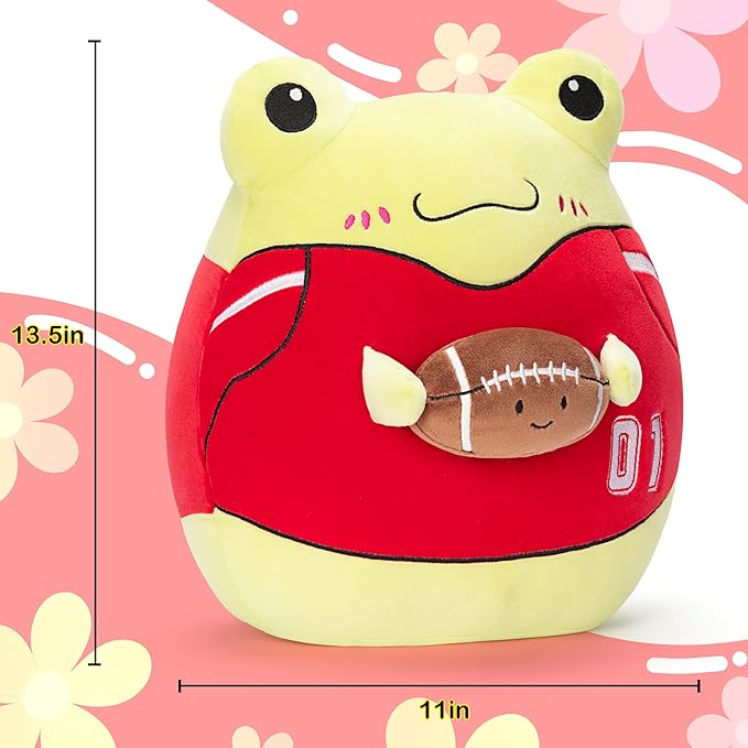 Original 13.5-inch Large Frog Football Plush Pillow Stuffed Animal Toy,Big Size Ball Cuddle Cute Soft Pillows Plushie,Gift for Kids Boys