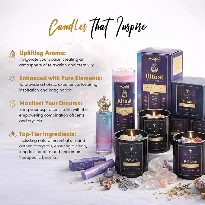 Aromatherapy Scented Candle for Creativity & Inspiration – Hand-Poured Soy Candle Infused with Vanilla, Coconut, Cinnamon & Rose Quartz Crystals – 50 Hrs Burn Time & 10.5 Oz – Ideal Birthday Gift