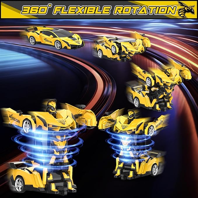 BLUEJAY Transform Rc Cars for Boys 4-7 8-12, 2.4Ghz Remote Control Car 1:18 Scale Transforming Robot, One-Button Deformation 360° Rotation Car Toy Gifts for Boys 3-5