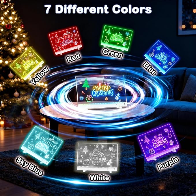17" LED Note Board with Colors, 7 Light Effects Rechargeable Acrylic Led Drawing Board for Kids, Doodle Glow Dry Erase Lumi Boards with 12 Markers as Birthday & Christmas Gifts for Teen Girls & Boys