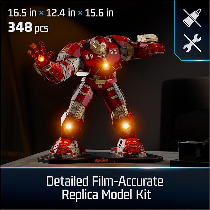 4D Build, Marvel Hulkbuster 3D Model Kit with LED Lights, Innovation Series, Marvel Collectibles & Desk Décor, Adult Puzzle, Building Toys, 3D Puzzles for Adults & Teens, 348 Pieces, for Ages 12 & Up