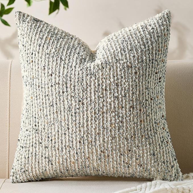 Allorry Soft Wool Decorative Throw Pillow Covers 24x24 Cream Gray SY011B24 | Cozy Soft Touch,Neutral Textured Boho Cushion Covers for Modern Farmhouse Sofa Bedroom Living Room Decor