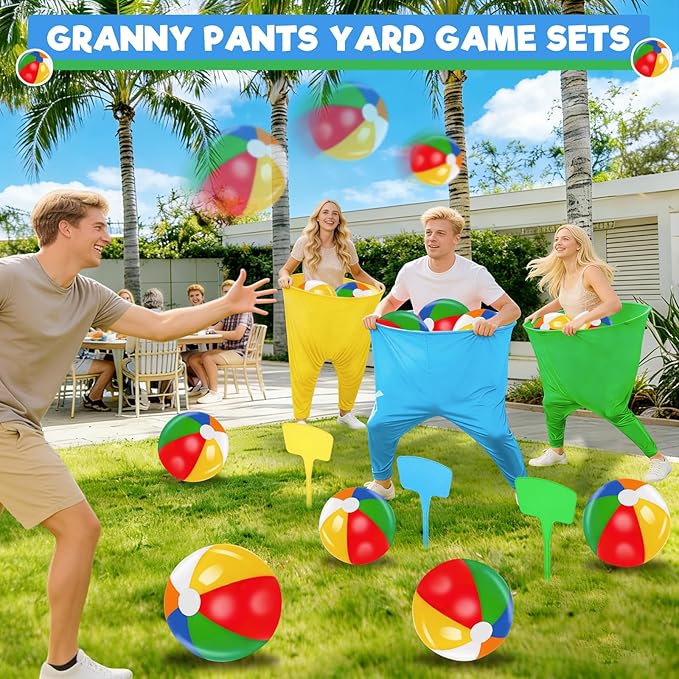 Granny Pants Yard Game, Granny Pants Party Game with Oversized Pants Bouncy Balls Ground Stakes Storage Bag and Air Pumps, Outdoor Tossing Games for Adults Family Carnival Party Reunion Gathering