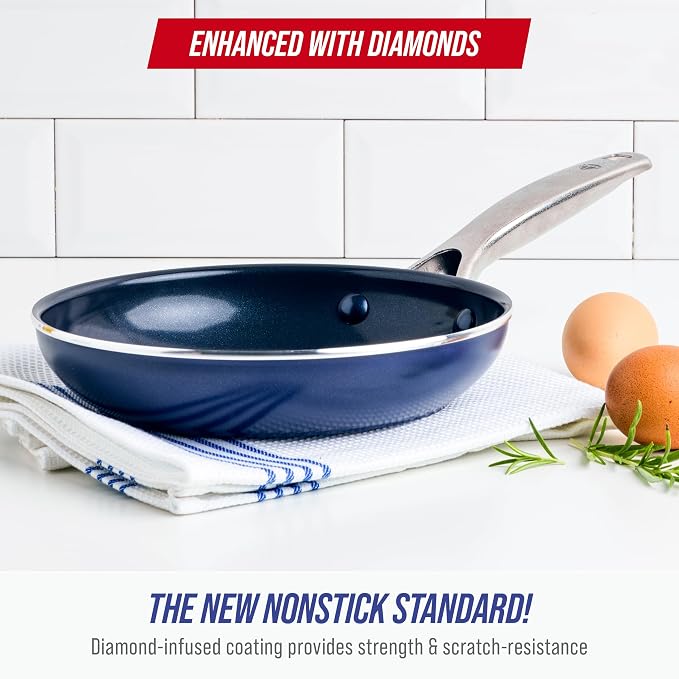 Blue Diamond 8" Diamond Infused Ceramic Nonstick Frying Pan Skillet, Blue | PFAS-Free Ceramic Nonstick, Dishwasher & Oven Safe, Stay Cool Handle, Durable Metal Utensil Safe, Egg & Omelet Pan