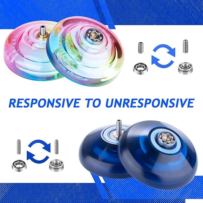 MAGICYOYO Responsive Yoyos for Beginner, Plastic Dual Purpose Pro Yo yo 2 Pack Gradient Yo-Yo K2 + Kids Yoyo K1 with 12 Yo-yo Strings, Yoyo Case + Accessories Kit (K2 Gradient + K1 Dark Blue)
