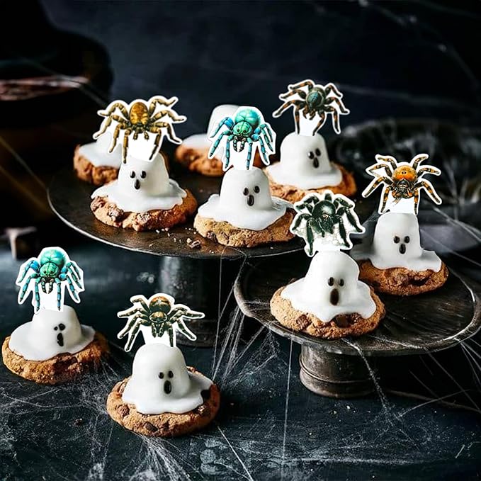 Gyufise 36Pcs Halloween Spider Cupcake Toppers Spider Cake Picks Halloween Horror Spider Cupcake Decors for Halloween Theme Baby Shower Party Cake Decoration Supplies