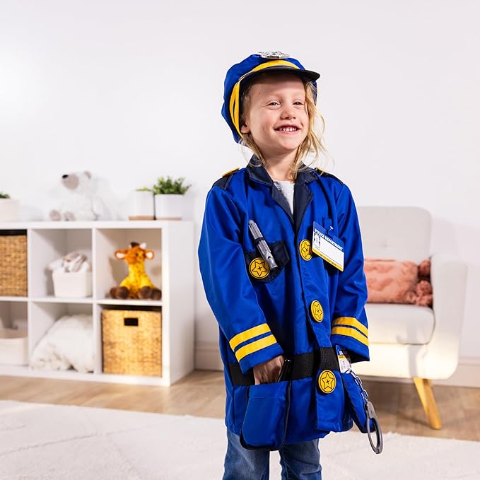 Melissa & Doug Police Officer Costume Dress-Up Set for Kids (8-Piece) – Pretend Play Uniform with Badge, Hat, Handcuffs & Accessories – Role Play Outfit for Toddlers & Children Ages 3+