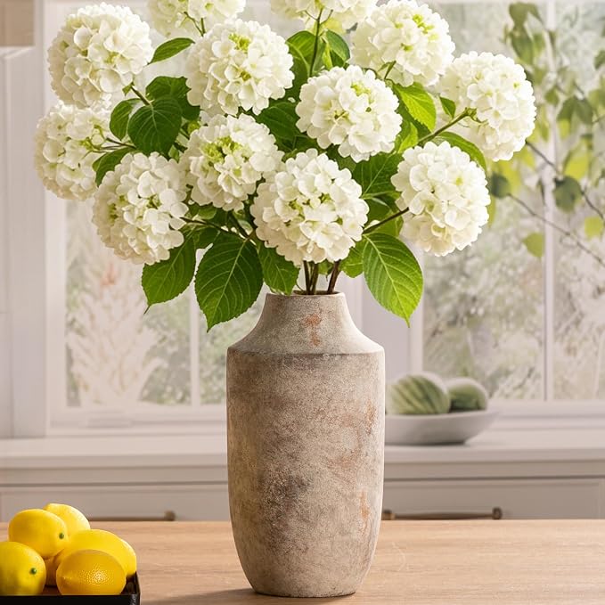 Mitt&Ditt Ceramic Flower Vase, 12.5 inch Tall Off-White Vase, Large Decorative Terracotta Vases, Farmhouse Rustic Pottery Vases for Home Decor, Living Room, Table